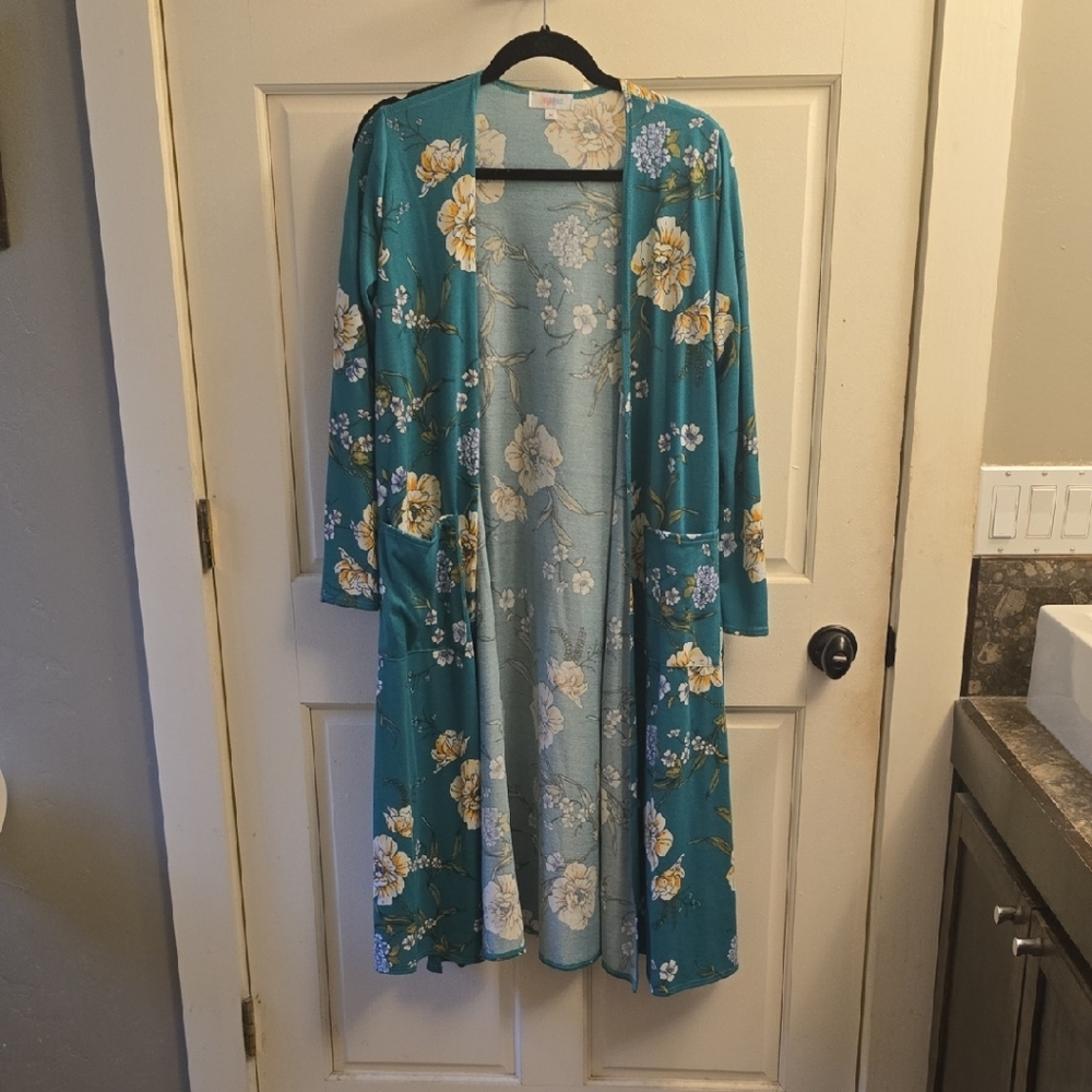 LuLaRoe Green Floral Cardigan